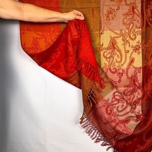 IN-THINGS 100% Wool Scarf Wrap Shawl 78" X 40” NWT Fringe India Boho Fall colors